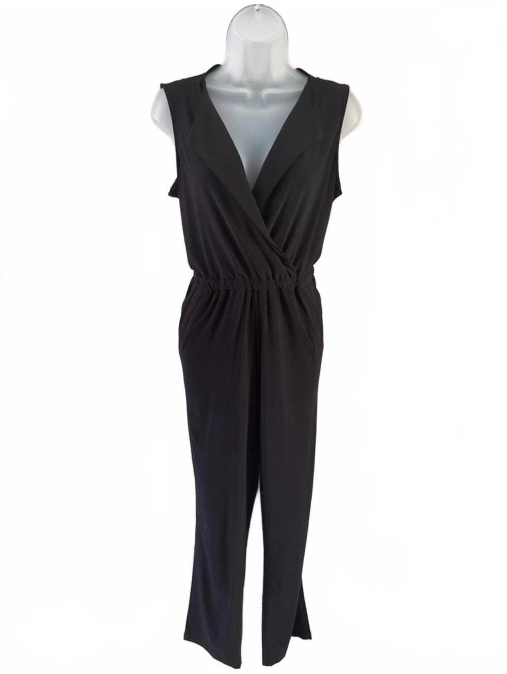Nina Leonard Black Sleeveless Jumpsuit with Surplice Neckline